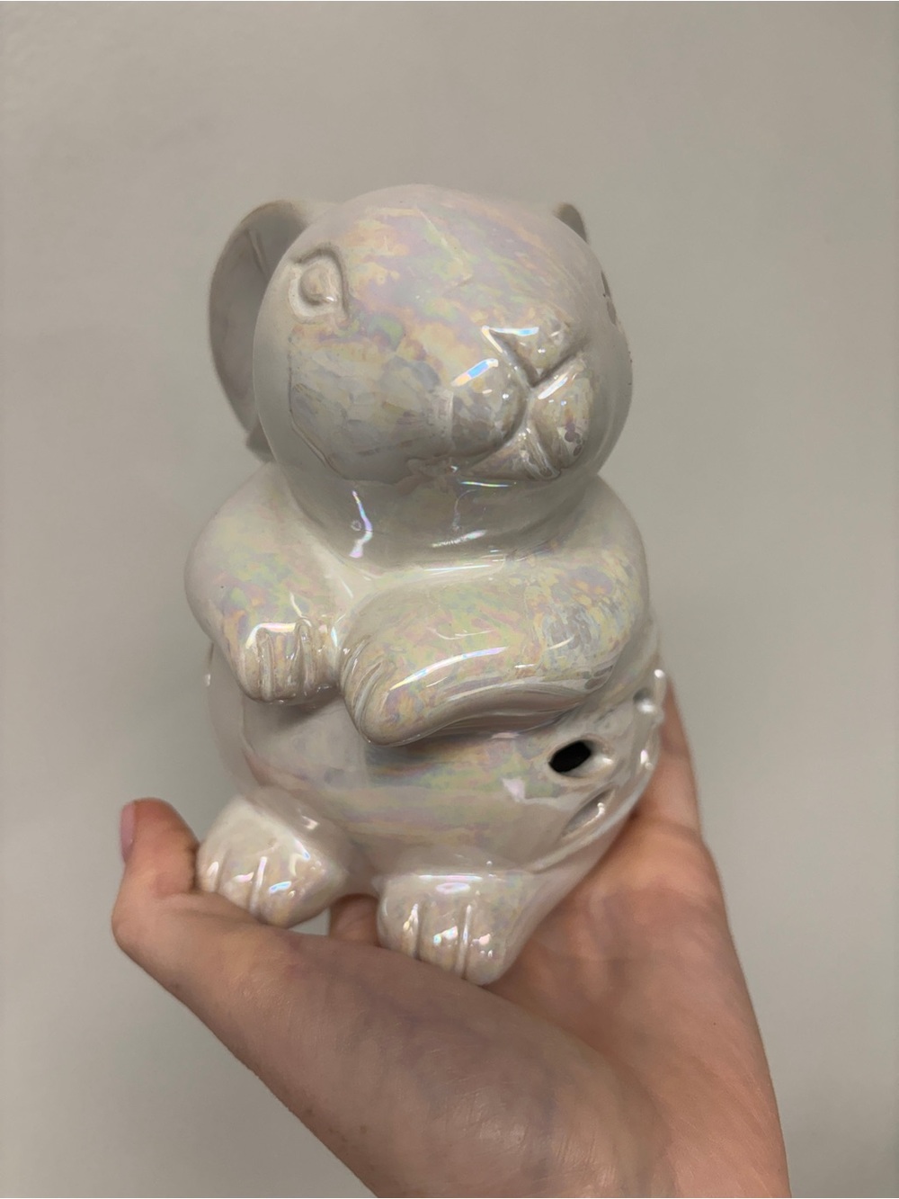 Iridescent Lusterware Ceramic Bunny Rabbit Figure with Cutouts - Picture 2 of 6